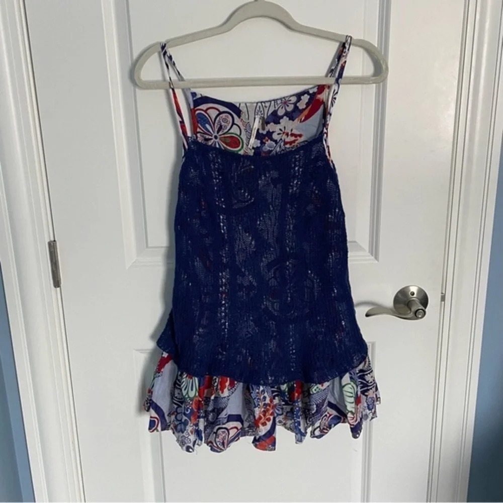 Free People ramie Floral Crochet Overlay A-Line Mini Dress 29068